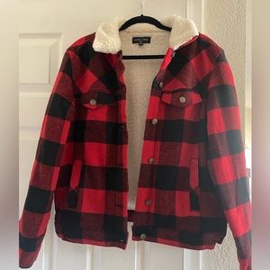 Love tree checkered fleece short jacket.